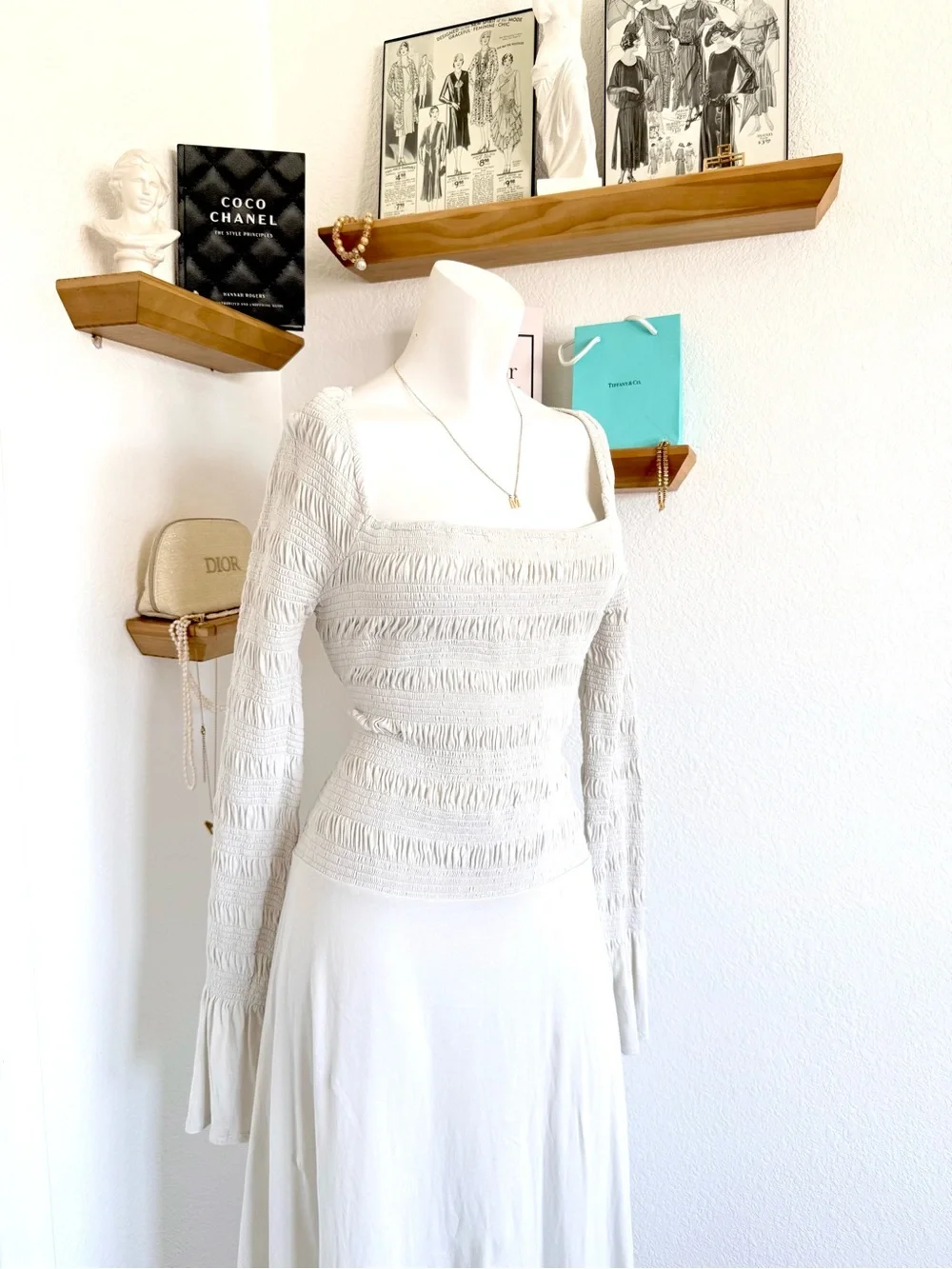 Free People Cream Gray Midi Dress SIZE M